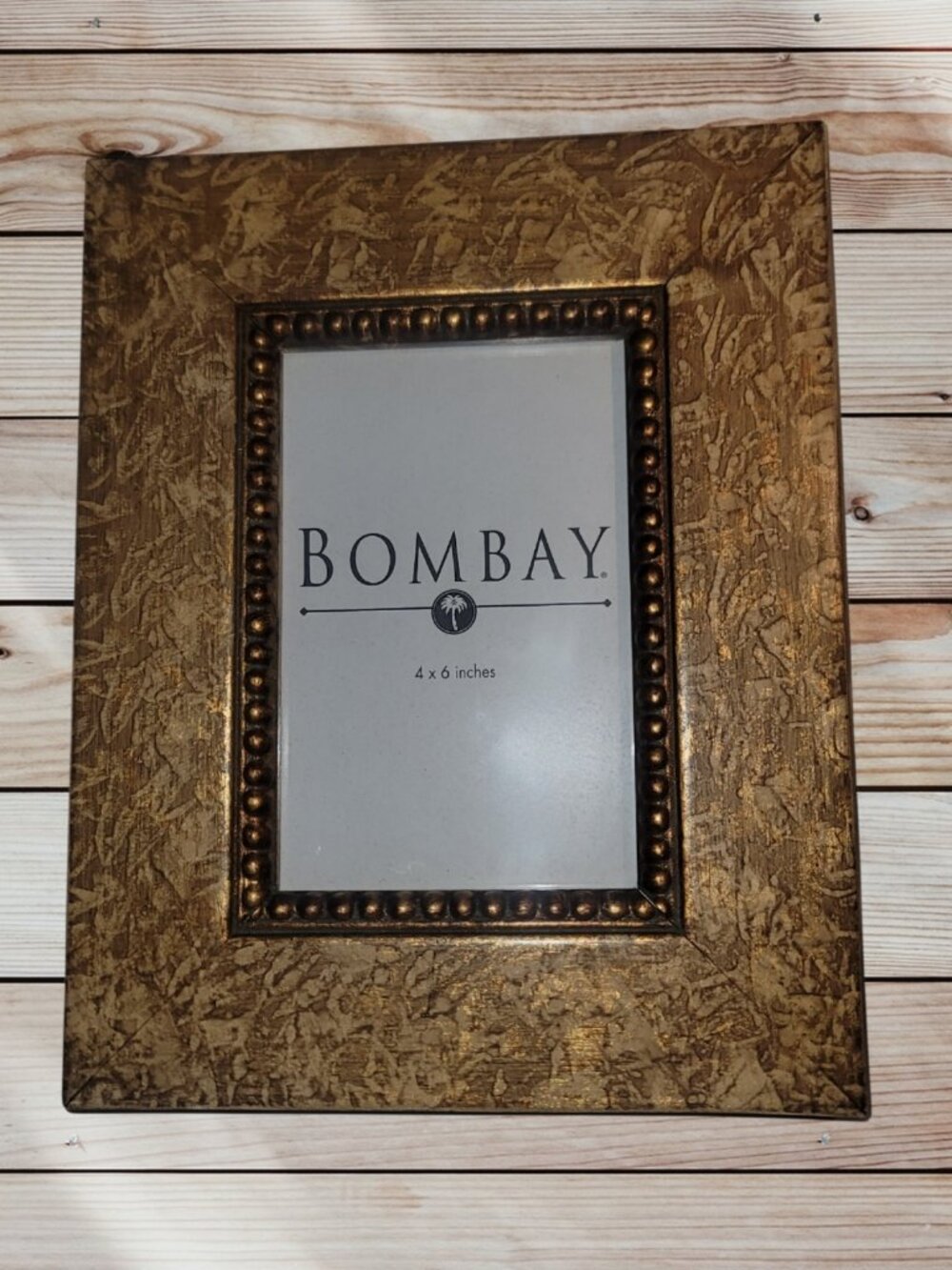 Vintage BOMBAY COMPANY - Distressed Finish GOLD 4x6 Photo Frame-Beaded Border